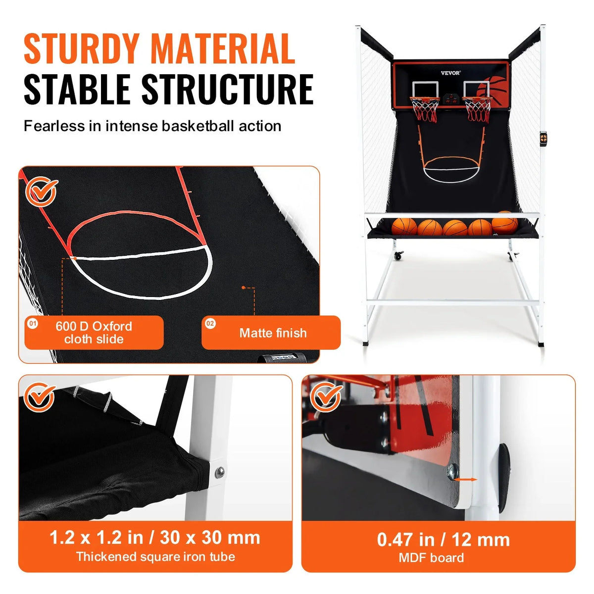 VEVOR Arcade Cage Basketball Game, 2 Player Indoor Basketball Game, Home Dual Shot Sport with 5 Balls, 8 Game Modes, Electronic Scoreboard, and Inflation Pump, for Kids, Adults (Black & White) - View 2