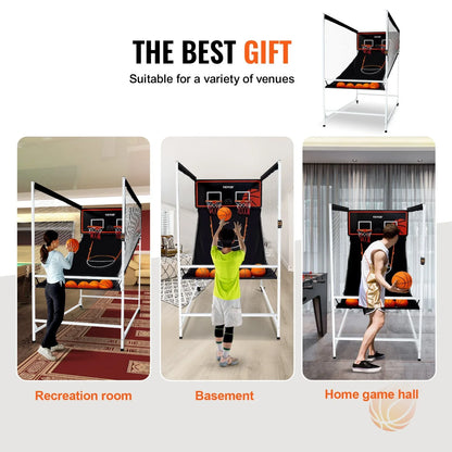 VEVOR Arcade Cage Basketball Game, 2 Player Indoor Basketball Game, Home Dual Shot Sport with 5 Balls, 8 Game Modes, Electronic Scoreboard, and Inflation Pump, for Kids, Adults (Black & White) - View 5