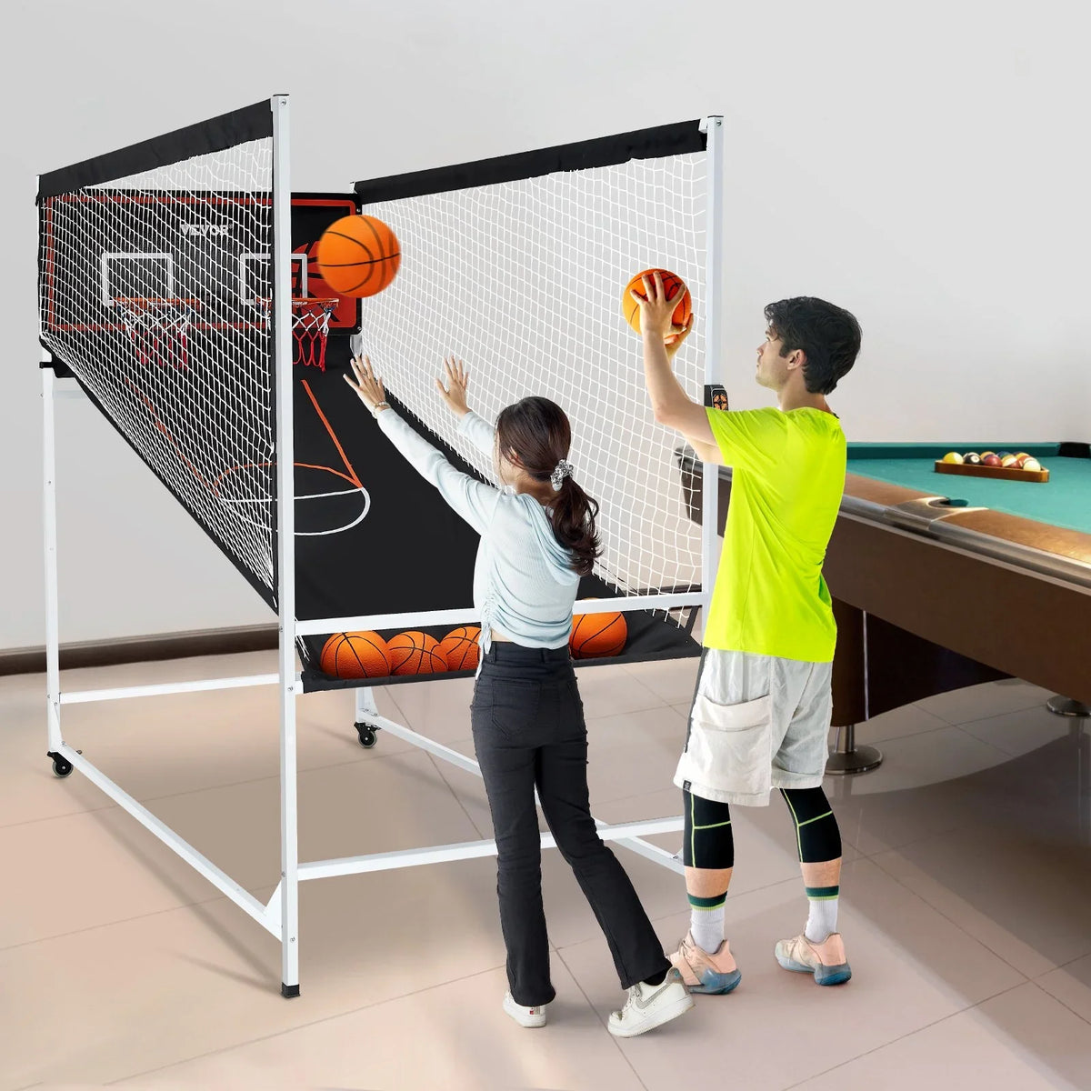 VEVOR Arcade Cage Basketball Game, 2 Player Indoor Basketball Game, Home Dual Shot Sport with 5 Balls, 8 Game Modes, Electronic Scoreboard, and Inflation Pump, for Kids, Adults (Black & White) - View 7