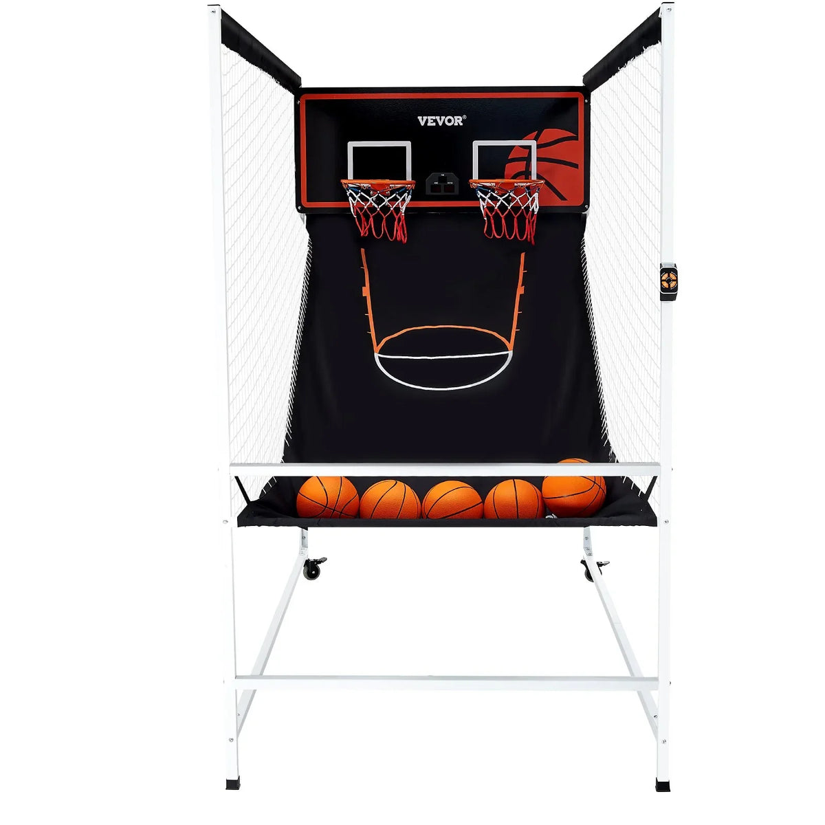 VEVOR Arcade Cage Basketball Game, 2 Player Indoor Basketball Game, Home Dual Shot Sport with 5 Balls, 8 Game Modes, Electronic Scoreboard, and Inflation Pump, for Kids, Adults (Black & White) - View 8
