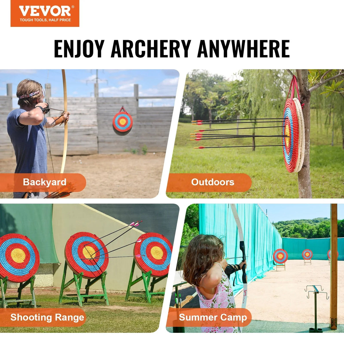 VEVOR Archery Target, 3 Layers 20" Arrow Target, Traditional Solid Straw Round Archery Target Shooting Bow, Hand-Made Arrows Target, Coloured Rope Target for Backyard Outdoor Hunting Shooting Practice - View 7