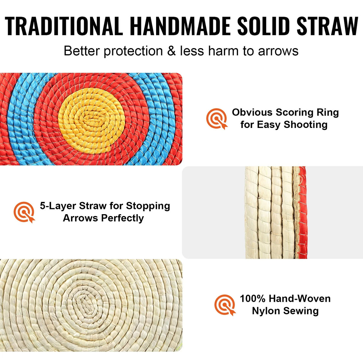 VEVOR Archery Target, 5 Layers 20" Arrow Target, Traditional Solid Straw Round Archery Target Shooting Bow, Hand-Made Arrows Target, Coloured Rope Target for Backyard Outdoor Hunting Shooting Practice - View 2