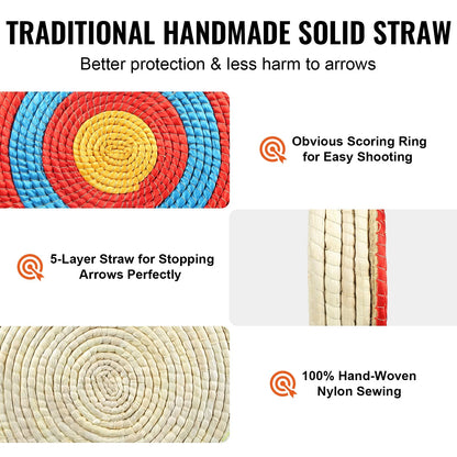 VEVOR Archery Target, 5 Layers 20" Arrow Target, Traditional Solid Straw Round Archery Target Shooting Bow, Hand-Made Arrows Target, Coloured Rope Target for Backyard Outdoor Hunting Shooting Practice - View 2