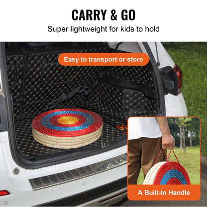 VEVOR Archery Target, 5 Layers 20" Arrow Target, Traditional Solid Straw Round Archery Target Shooting Bow, Hand-Made Arrows Target, Coloured Rope Target for Backyard Outdoor Hunting Shooting Practice - View 3