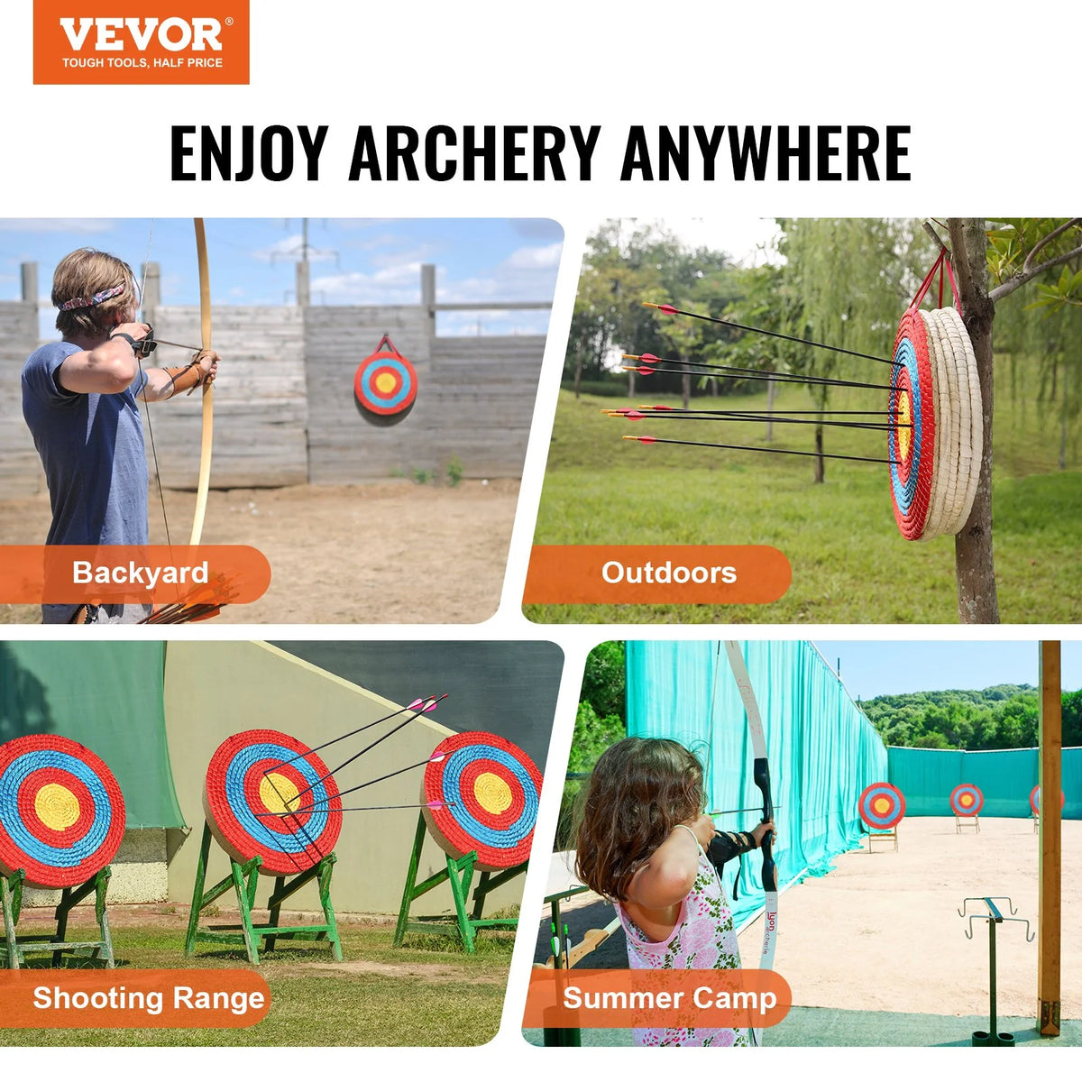 VEVOR Archery Target, 5 Layers 20" Arrow Target, Traditional Solid Straw Round Archery Target Shooting Bow, Hand-Made Arrows Target, Coloured Rope Target for Backyard Outdoor Hunting Shooting Practice - View 6