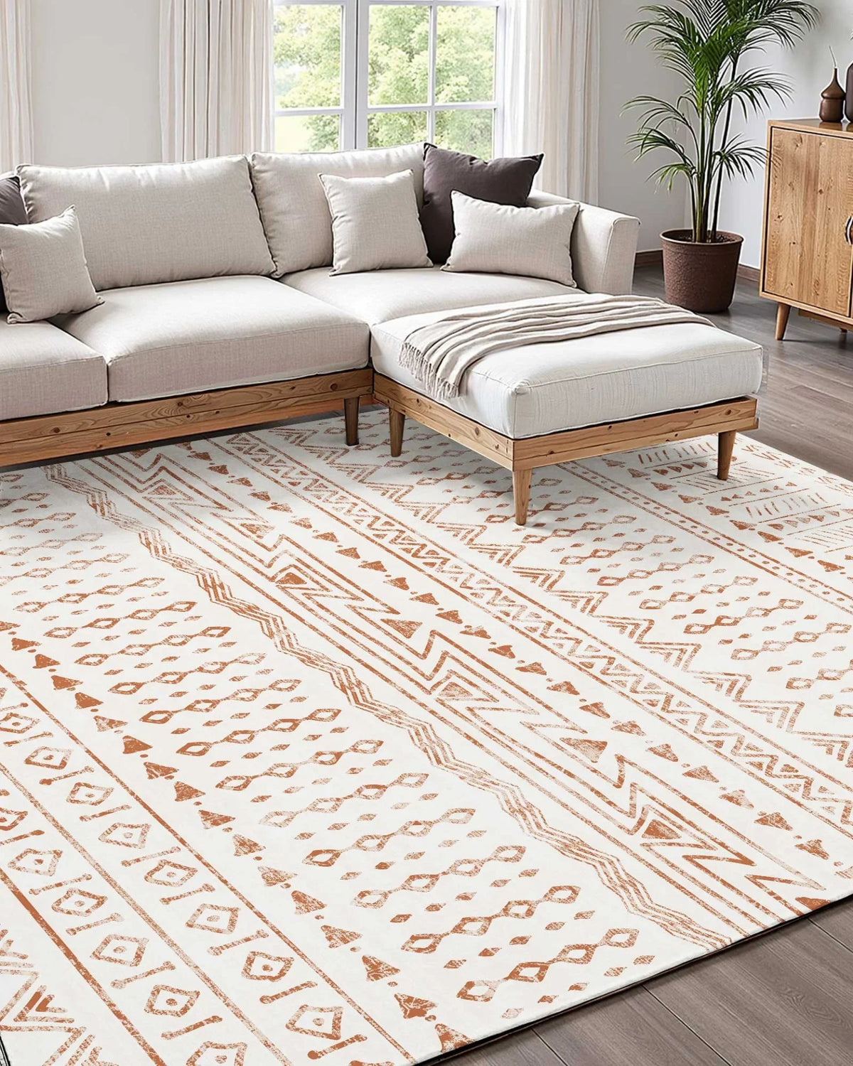 VEVOR Area Rug, 5 x 8 ft Large Washable Rug, Non-Slip and Tear-Resistant Soft Carpet, Pet & Child Friendly Modern Area Rugs, Indoor Mat for Bedroom, Office, Living Room, Kids Room, Entryway, Beige