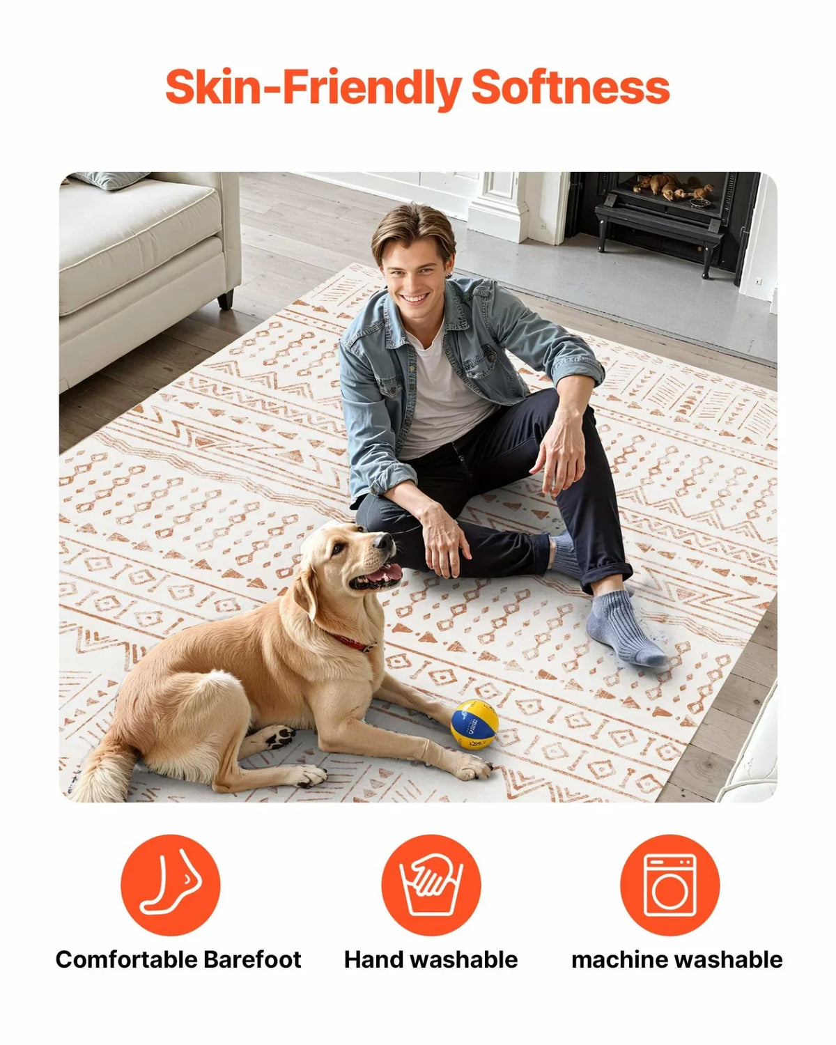 VEVOR Area Rug, 6 x 9 ft Large Washable Rug, Non-Slip and Tear-Resistant Soft Carpet, Pet & Child Friendly Modern Area Rugs, Indoor Mat for Bedroom, Office, Living Room, Kids Room, Entryway, Beige - View 6
