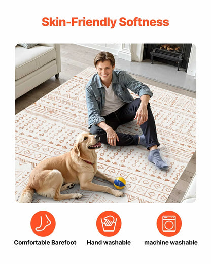 VEVOR Area Rug, 6 x 9 ft Large Washable Rug, Non-Slip and Tear-Resistant Soft Carpet, Pet & Child Friendly Modern Area Rugs, Indoor Mat for Bedroom, Office, Living Room, Kids Room, Entryway, Beige - View 6