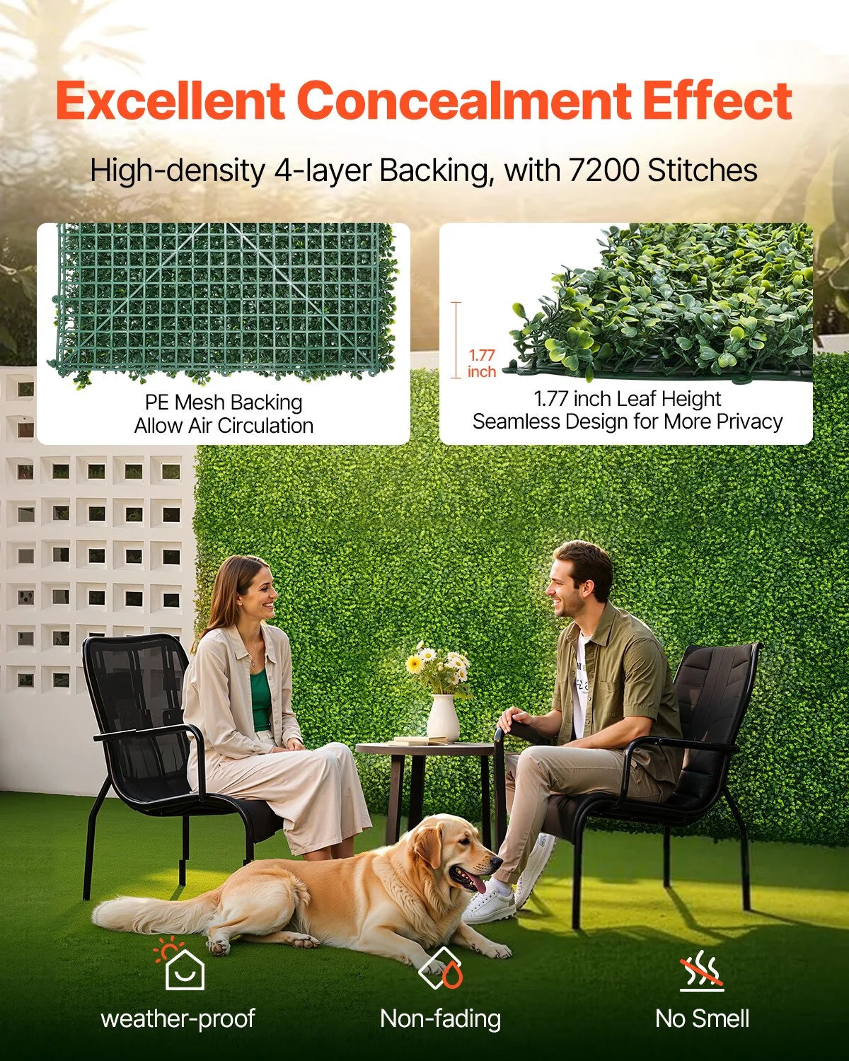 VEVOR Artificial Grass Wall Panels, 60 x 120 inch, Milan Grass Greenery Boxwood Panel for Indoor Outdoor Green Decor & Ivy Fence Covering, Privacy Backdrop Wall Hedge Screen for Garden - View 2