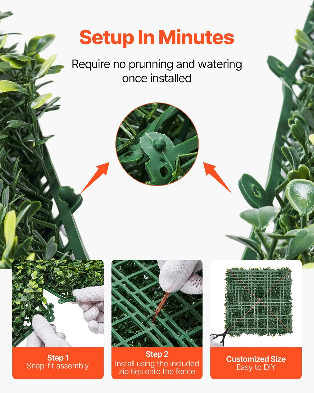VEVOR Artificial Grass Wall Panels, 60 x 120 inch, Milan Grass Greenery Boxwood Panel for Indoor Outdoor Green Decor & Ivy Fence Covering, Privacy Backdrop Wall Hedge Screen for Garden - View 3