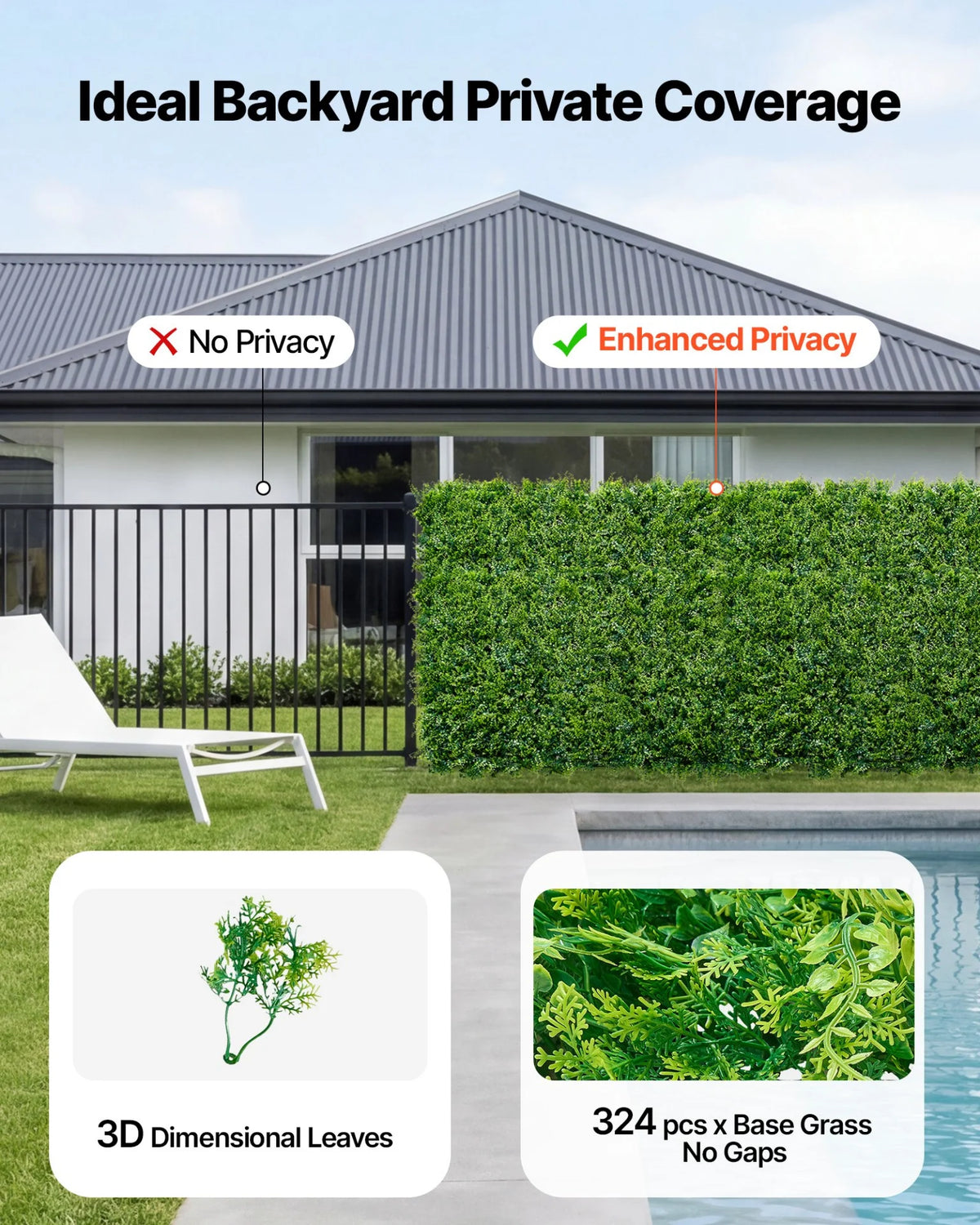 VEVOR Artificial Plant Wall, 12PCS 20 x 20 in Artificial Boxwood Panels, Sun Protection Greenery Backdrop Privacy Hedge Fence, Fake Grass Screen for Wedding, Indoor, Outdoor Garden, Backyard - View 2