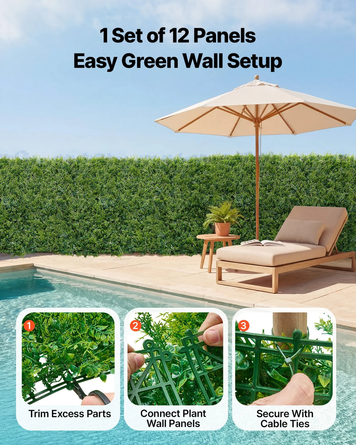 VEVOR Artificial Plant Wall, 12PCS 20 x 20 in Artificial Boxwood Panels, Sun Protection Greenery Backdrop Privacy Hedge Fence, Fake Grass Screen for Wedding, Indoor, Outdoor Garden, Backyard - View 3