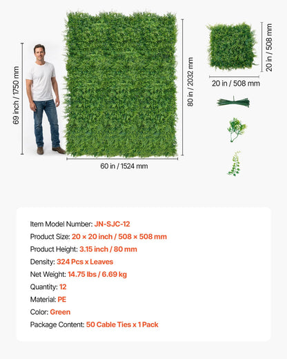 VEVOR Artificial Plant Wall, 12PCS 20 x 20 in Artificial Boxwood Panels, Sun Protection Greenery Backdrop Privacy Hedge Fence, Fake Grass Screen for Wedding, Indoor, Outdoor Garden, Backyard - View 6