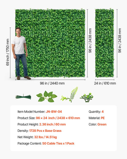 VEVOR Artificial Plant Wall, 4 PCS, Each Panel 2 x 8 ft Artificial Boxwood Panels, Sun Protection Greenery Backdrop Privacy Hedge Fence, Fake Grass Screen for Wedding, Indoor, Outdoor Garden, Backyard - View 6