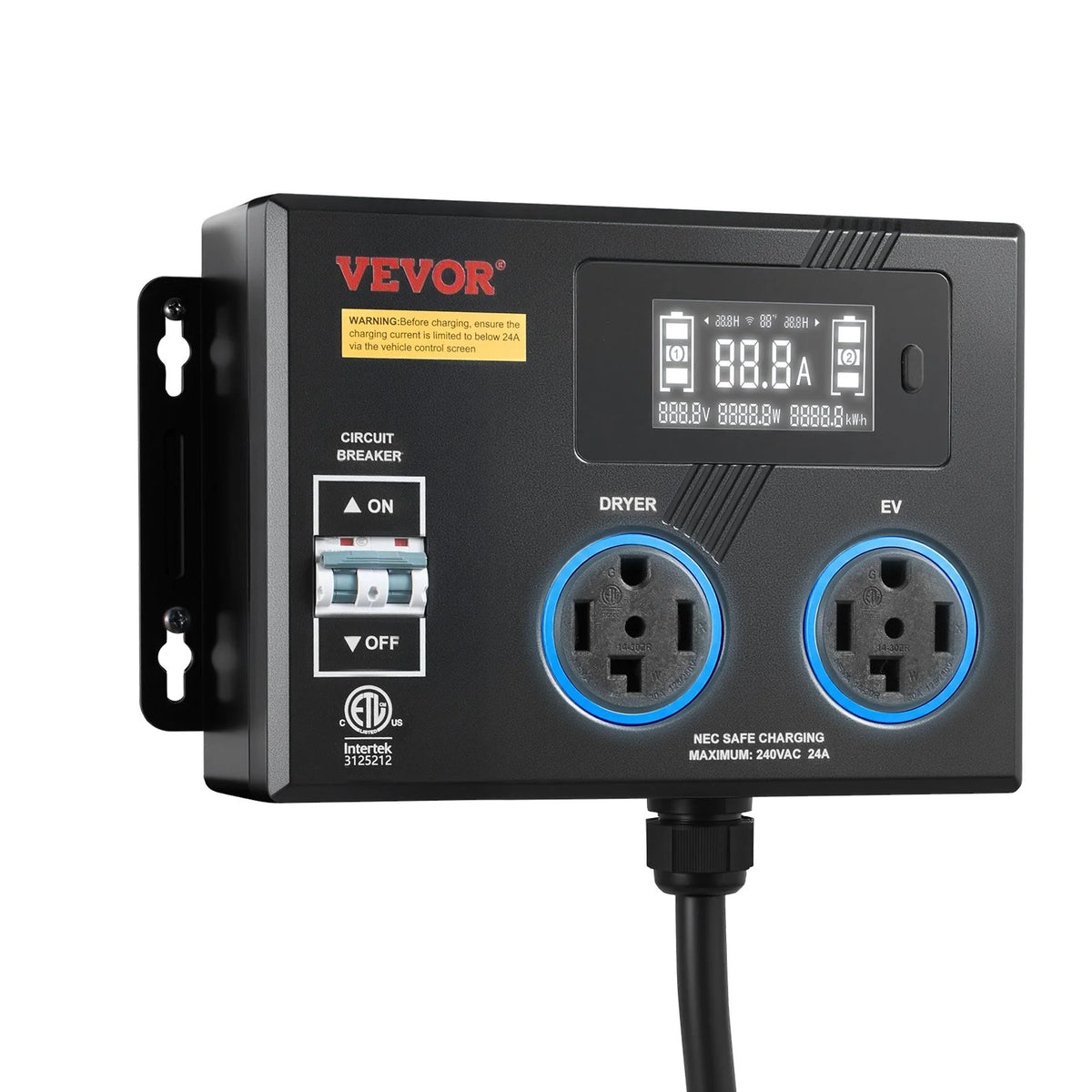 VEVOR Automatic EV Charging Switch, NEMA 14-30, Splitter Switch for Dryer & EV Charger, 24A Max 240V Smart Power Distribution with Circuit Breaker, Real-Time Display, for EVs, Ovens, Dishwashers, ETL - View 10