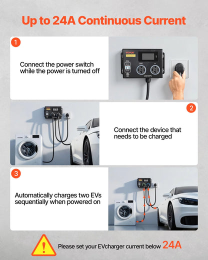 VEVOR Automatic EV Charging Switch, NEMA 14-30, Splitter Switch for Dryer & EV Charger, 24A Max 240V Smart Power Distribution with Circuit Breaker, Real-Time Display, for EVs, Ovens, Dishwashers, ETL - View 5