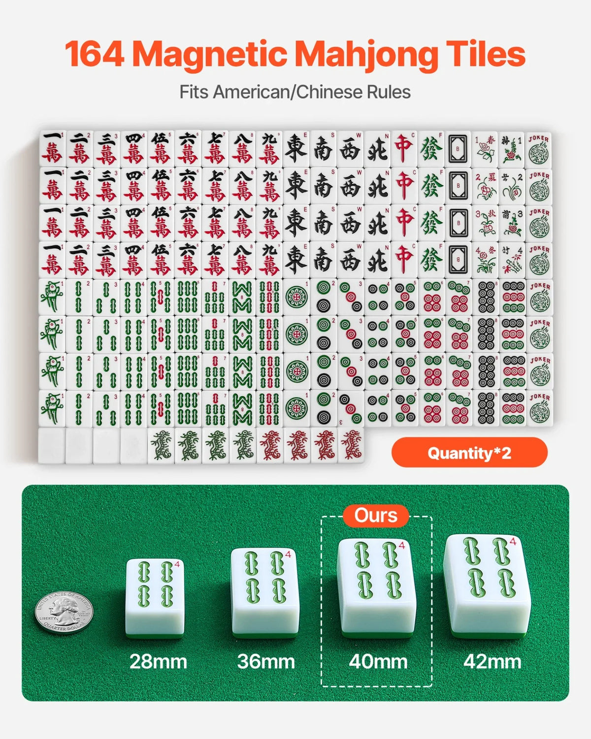 VEVOR Automatic Mahjong Table with Wheels, 2 Sets of 40 mm Tiles (164 Pcs), Roller Coaster Style Mahjong-Table, Foldable and Automatic Shuffler, for Home, Outdoor Leisure & Gifts for Mahjong Players - View 2