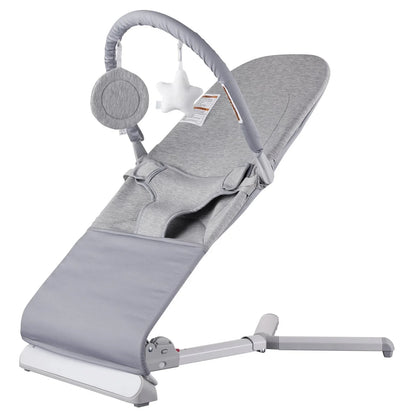 VEVOR Baby Bouncer, Folding Bouncer Seat for Babies 0-9 Months, Newborn Bouncer Chair with 2 Reclining Angles & Rotatable Toy Bar, Portable Infant Rocker with Travel Bag for Indoor Outdoor, Light Gray - View 8