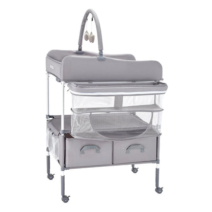 VEVOR Baby Changing Table, Foldable Diaper Change Station with 2 Fabric Drawers, Side Basket & Hanging Rod, Adjustable Height Portable Changing Table with Lockable Wheels & 2 Star Toys, Light Gray - View 10