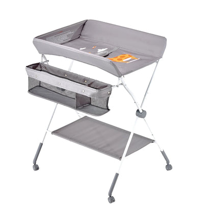 VEVOR Baby Changing Table, Foldable Diaper Change Station with Side Basket, Adjustable Height Portable Changing Table with Lockable Wheels, Multi-Functional Storage Organizer Nursery, Light Gray - View 10
