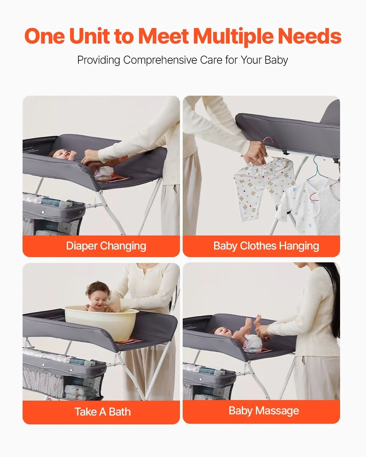 VEVOR Baby Changing Table, Foldable Diaper Change Station with Side Basket, Adjustable Height Portable Changing Table with Lockable Wheels, Multi-Functional Storage Organizer Nursery, Dark Gray - View 5