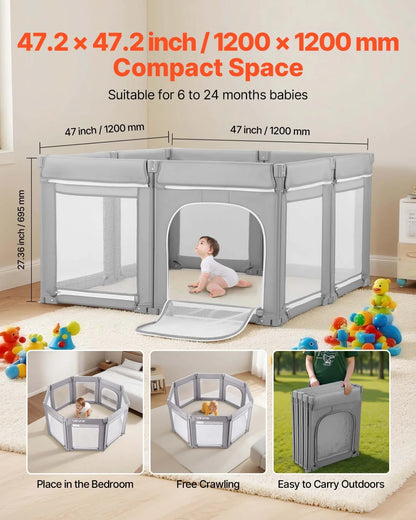 VEVOR Baby Playpen, 47.2″ x 47.2″ Foldable Toddlers Playpen, Indoor/Outdoor Baby Fence Play Yard with Zippered Door & Soft Breathable Mesh, No-Gap Toddlers Activity Center for 6 -24 Months Babies - View 2