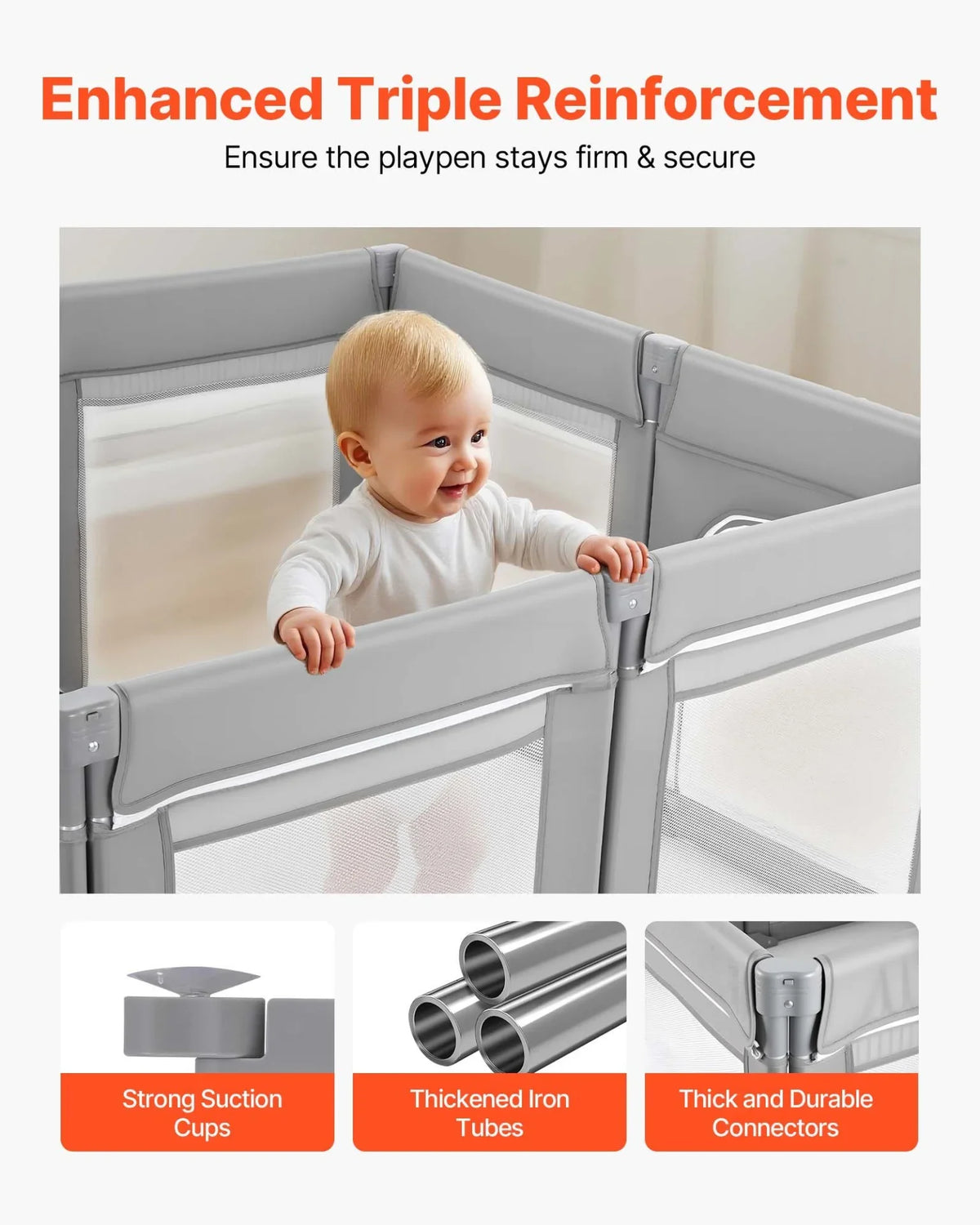 VEVOR Baby Playpen, 47.2″ x 47.2″ Foldable Toddlers Playpen, Indoor/Outdoor Baby Fence Play Yard with Zippered Door & Soft Breathable Mesh, No-Gap Toddlers Activity Center for 6 -24 Months Babies - View 3