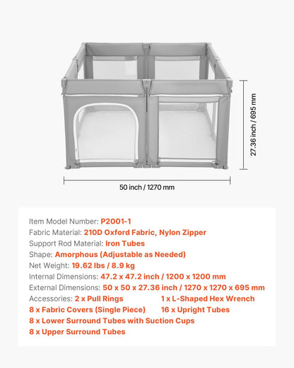 VEVOR Baby Playpen, 47.2″ x 47.2″ Foldable Toddlers Playpen, Indoor/Outdoor Baby Fence Play Yard with Zippered Door & Soft Breathable Mesh, No-Gap Toddlers Activity Center for 6 -24 Months Babies - View 7