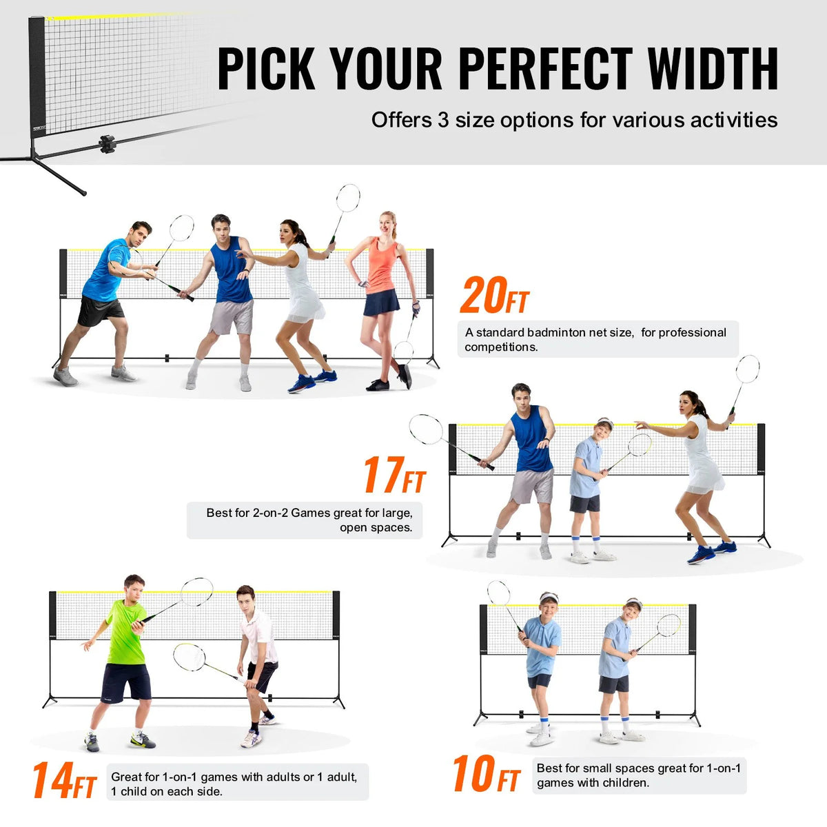 VEVOR Badminton Net, Height Adjustable Volleyball Net, 10ft Wide Foldable Pickleball Net, Portable Easy Setup Tennis Net Set with Poles, Stand and Carry Bag, for Kids Backyard Game Indoor Outdoor Use - View 3