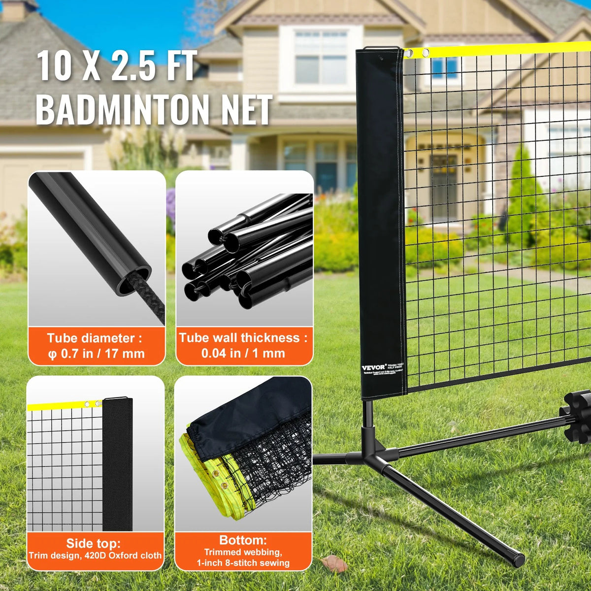 VEVOR Badminton Net, Height Adjustable Volleyball Net, 10ft Wide Foldable Pickleball Net, Portable Easy Setup Tennis Net Set with Poles, Stand and Carry Bag, for Kids Backyard Game Indoor Outdoor Use - View 4