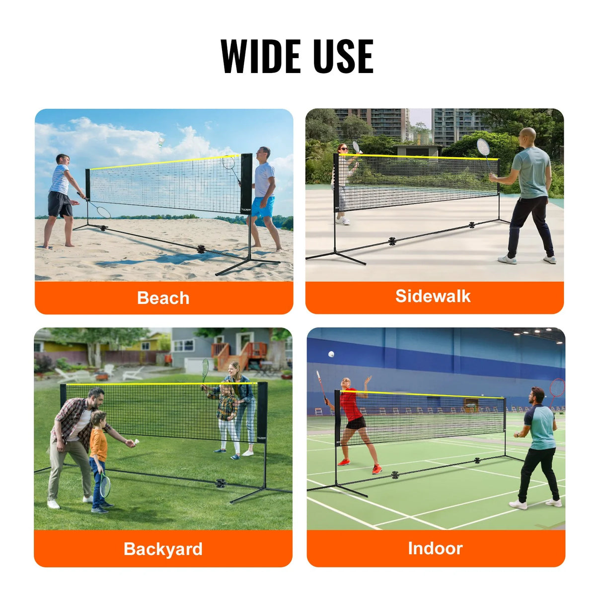 VEVOR Badminton Net, Height Adjustable Volleyball Net, 10ft Wide Foldable Pickleball Net, Portable Easy Setup Tennis Net Set with Poles, Stand and Carry Bag, for Kids Backyard Game Indoor Outdoor Use - View 6