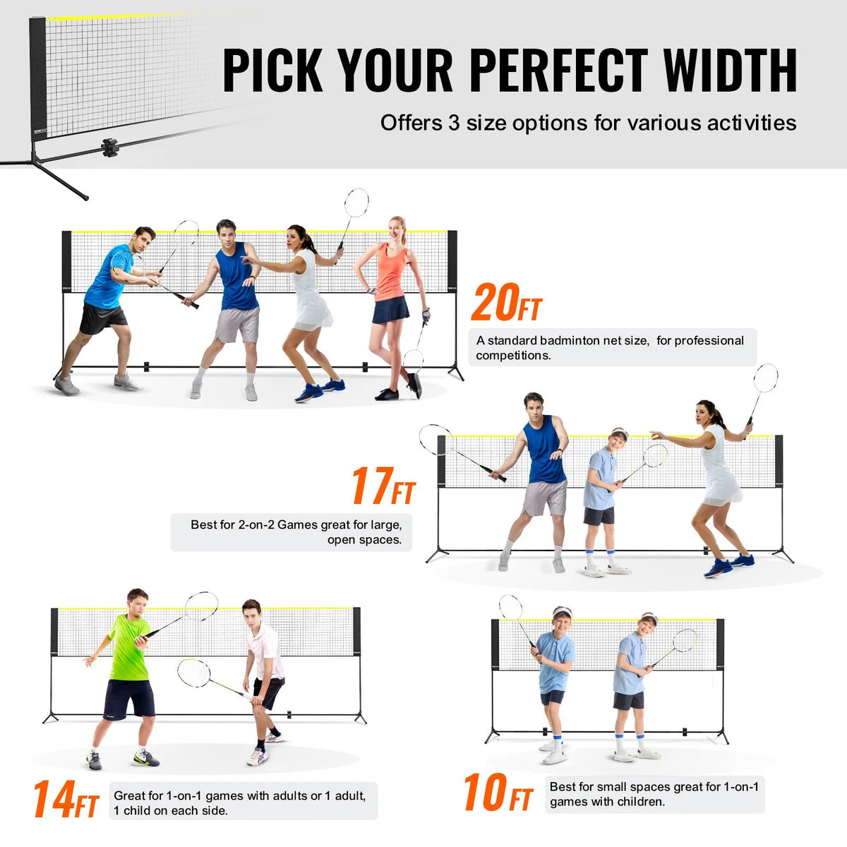 VEVOR Badminton Net, Height Adjustable Volleyball Net, 14ft Wide Foldable Pickleball Net, Portable Easy Setup Tennis Net Set with Poles, Stand and Carry Bag, for Kids Backyard Game Indoor Outdoor Use - View 5