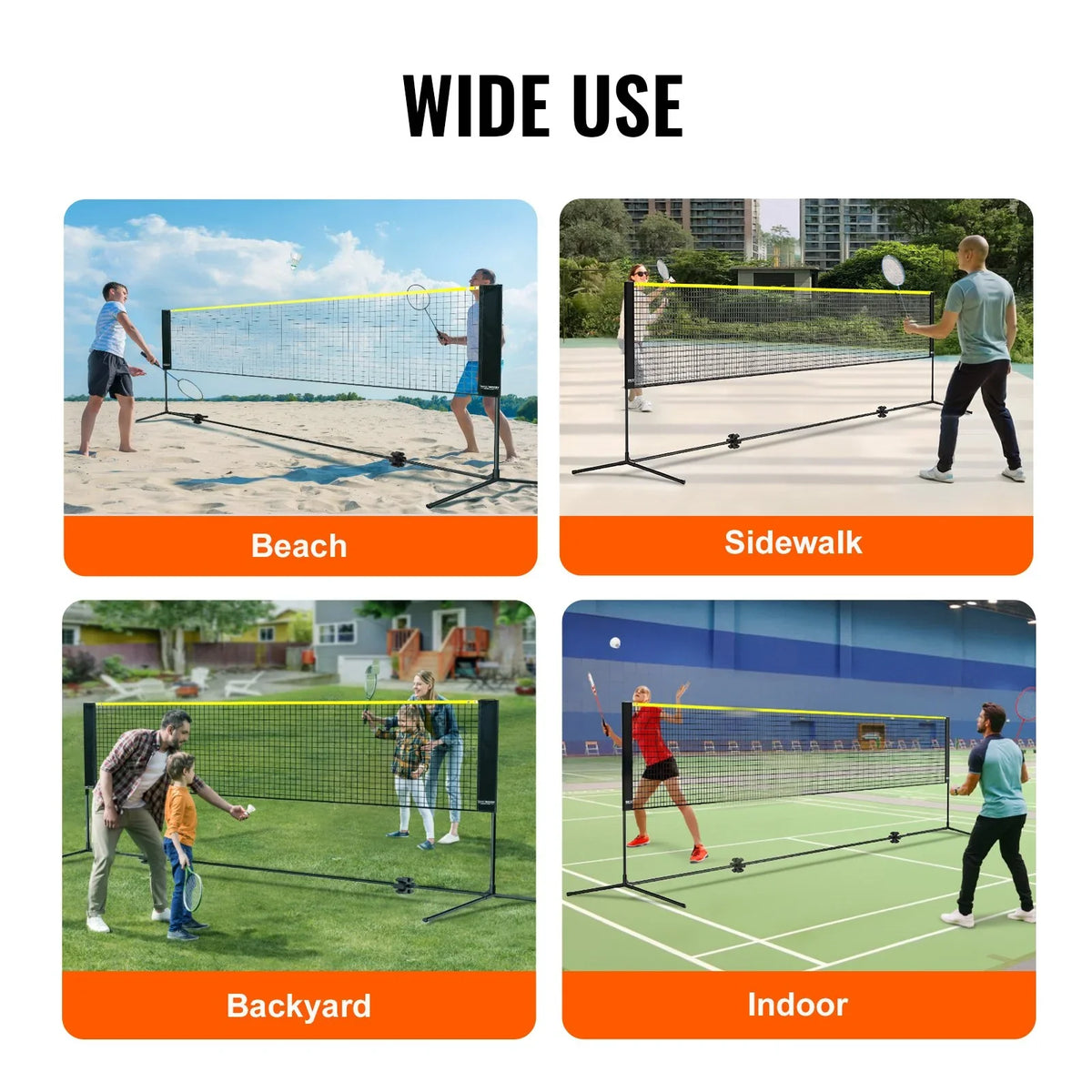 VEVOR Badminton Net, Height Adjustable Volleyball Net, 14ft Wide Foldable Pickleball Net, Portable Easy Setup Tennis Net Set with Poles, Stand and Carry Bag, for Kids Backyard Game Indoor Outdoor Use - View 7