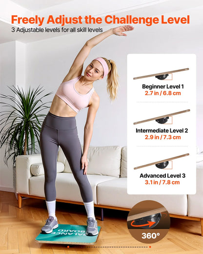 VEVOR Balance Board, 360° Rotating Wobble Board Trainer for Adults 3-Level Adjustable, Wooden Balance Training Equipment, Slip-Resistant Surface for Core Workout, Standing Desk Exercise, Home Gym - View 2