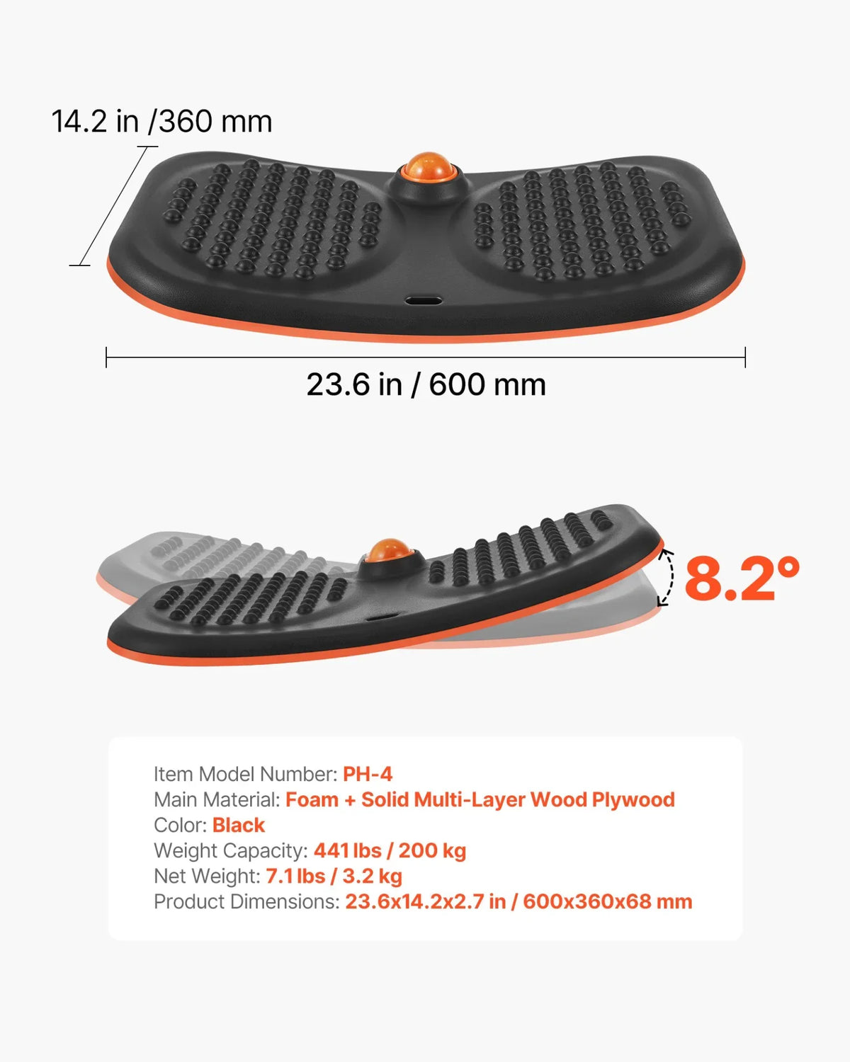 VEVOR Balance Board, Wobble Board Trainer for Adults, Premium Balance Training Equipment Rocker, Compact & Lightweight for Core Workouts, Standing Desk Exercise, Home Gym, Office, Workstation, Black - View 6