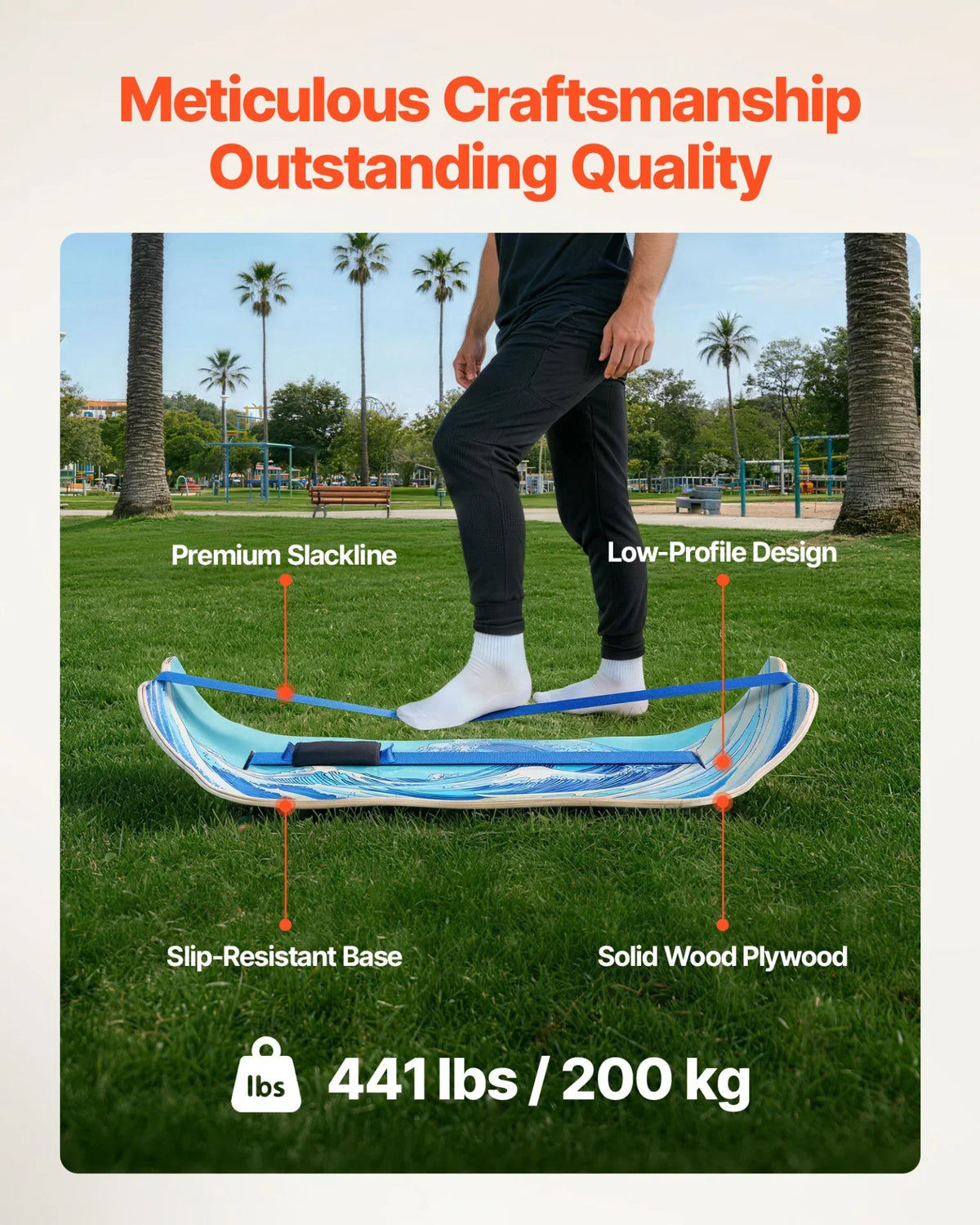 VEVOR Balance Board, Wobble Board Trainer for Adults, Premium Wooden Curved Balance Training Equipment, Compact & Lightweight for Core Workouts, Standing Desk Exercise, Home Gym, Yoga & More, Blue - View 3