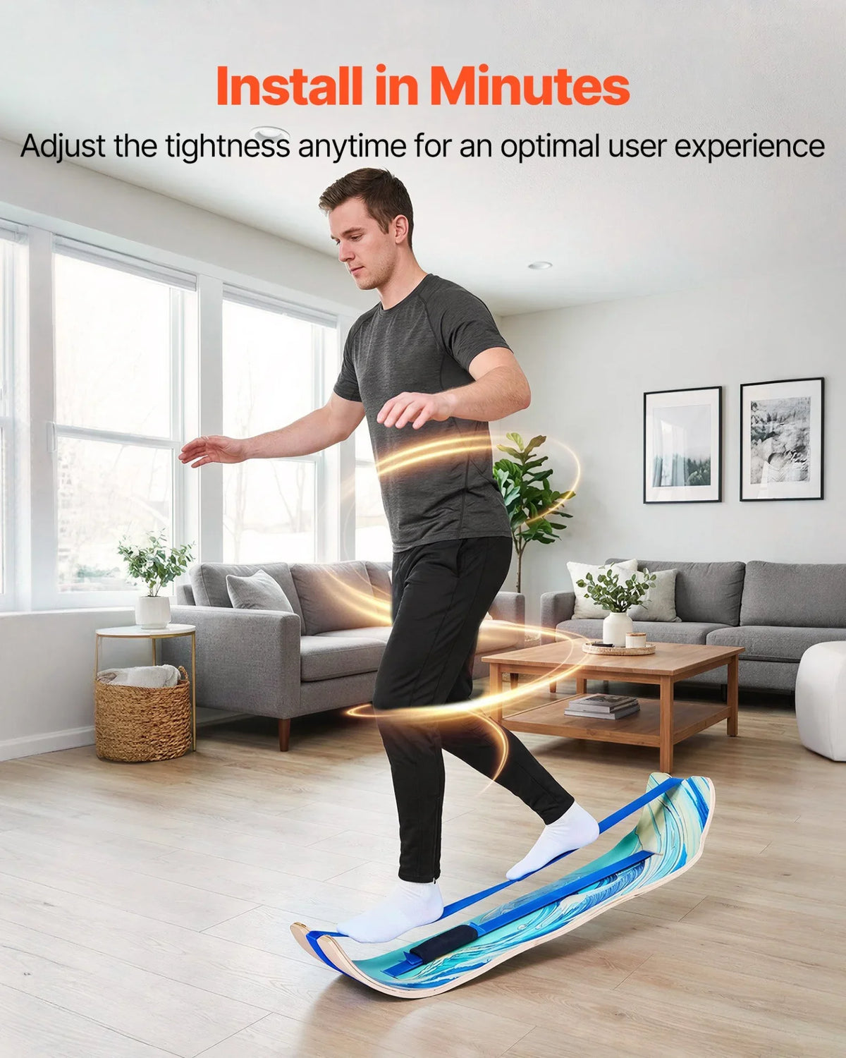 VEVOR Balance Board, Wobble Board Trainer for Adults, Premium Wooden Curved Balance Training Equipment, Compact & Lightweight for Core Workouts, Standing Desk Exercise, Home Gym, Yoga & More, Blue - View 4