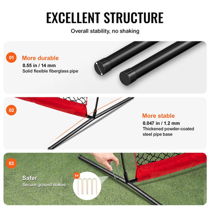 VEVOR Barricade Backstop Net, 16x10 ft Ball Sports Barrier Netting, Portable Practice Equipment with Carry Bag, Protection Screen for Baseball Softball Lacrosse Soccer Training, for Backyard - View 4