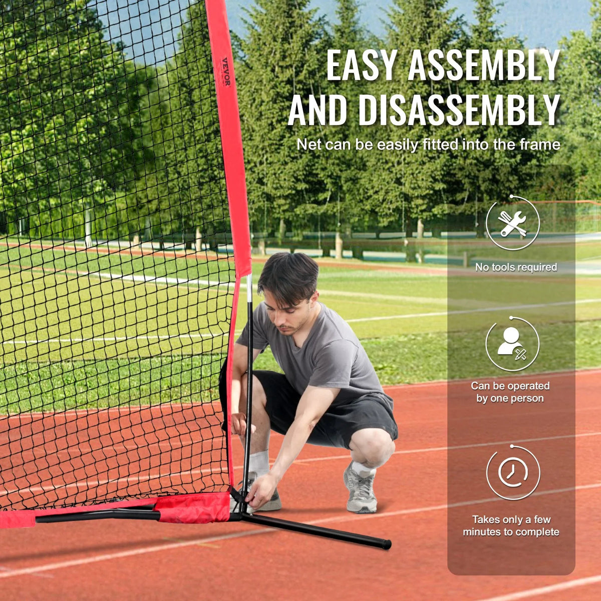 VEVOR Barricade Backstop Net, 16x10 ft Ball Sports Barrier Netting, Portable Practice Equipment with Carry Bag, Protection Screen for Baseball Softball Lacrosse Soccer Training, for Backyard - View 6