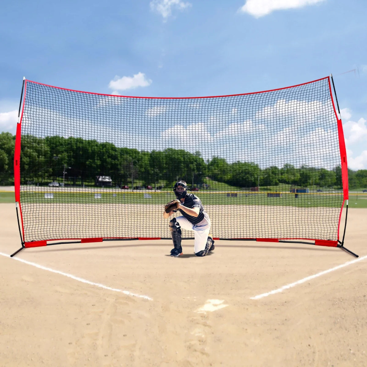 VEVOR Barricade Backstop Net, 16x10 ft Ball Sports Barrier Netting, Portable Practice Equipment with Carry Bag, Protection Screen for Baseball Softball Lacrosse Soccer Training, for Backyard - View 8