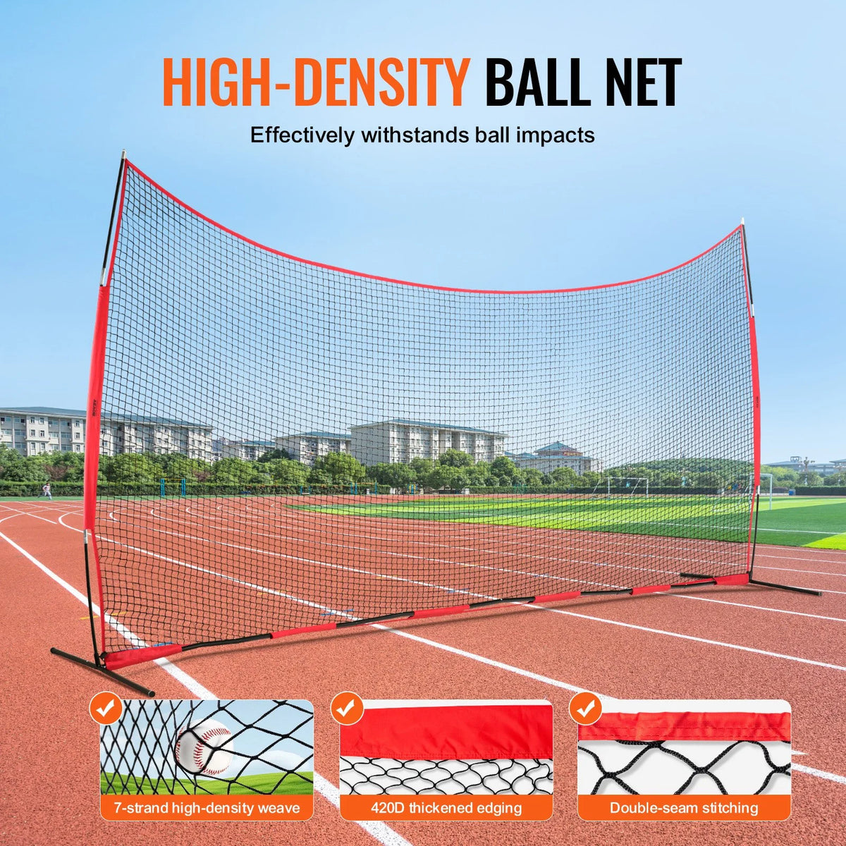 VEVOR Barricade Backstop Net, 20x10 ft Ball Sports Barrier Netting, Portable Practice Equipment with Carry Bag, Protection Screen for Baseball Softball Lacrosse Soccer Hockey Training, for Backyard - View 2