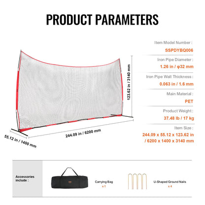 VEVOR Barricade Backstop Net, 20x10 ft Ball Sports Barrier Netting, Portable Practice Equipment with Carry Bag, Protection Screen for Baseball Softball Lacrosse Soccer Hockey Training, for Backyard - View 6