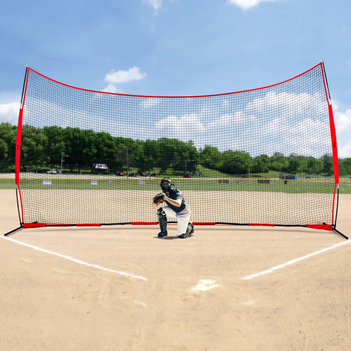 VEVOR Barricade Backstop Net, 20x10 ft Ball Sports Barrier Netting, Portable Practice Equipment with Carry Bag, Protection Screen for Baseball Softball Lacrosse Soccer Hockey Training, for Backyard - View 7