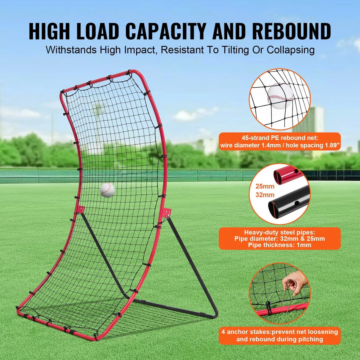 VEVOR Baseball And Softball Rebounder Net 4x5.5 ft PitchBack All Angle Fielding - View 4