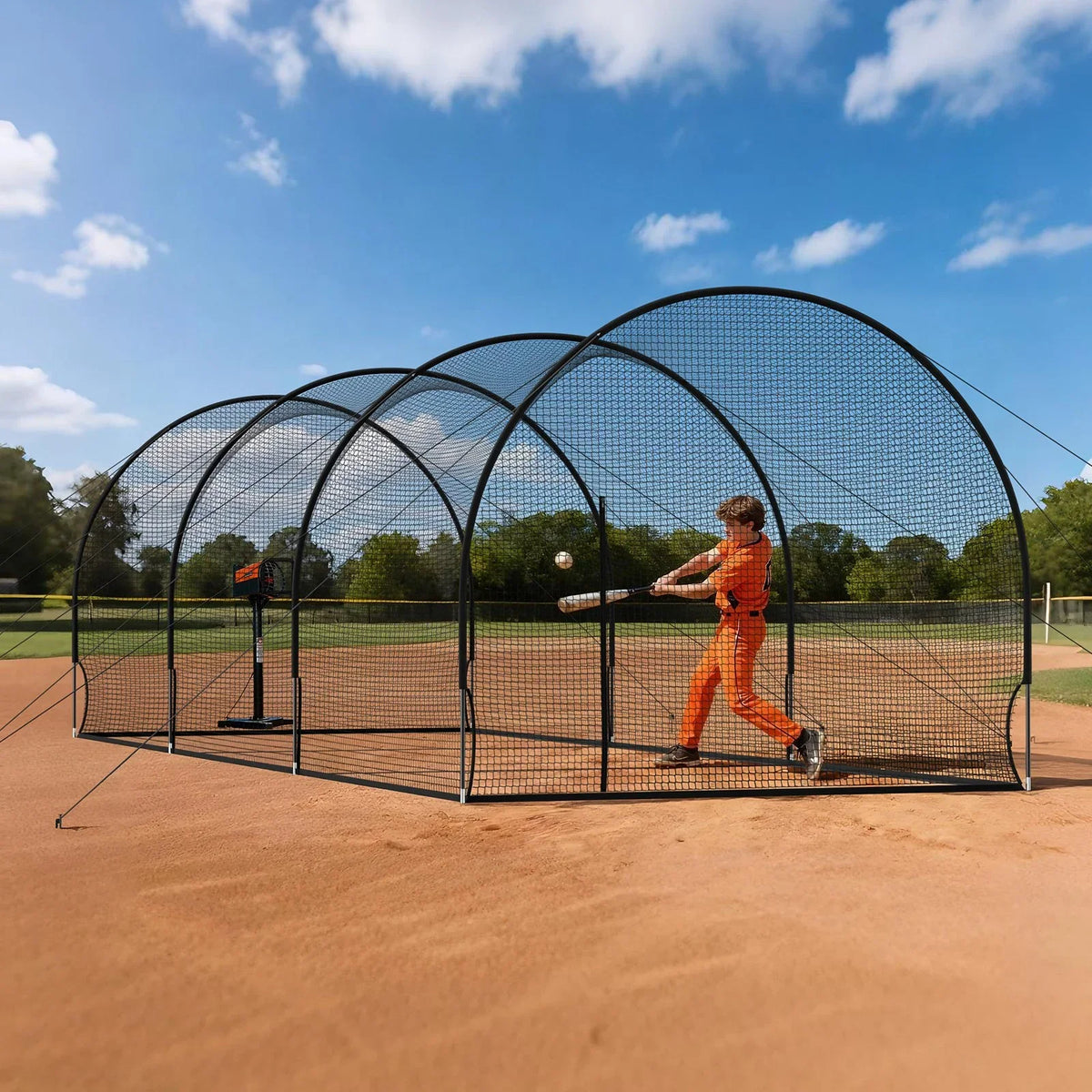 VEVOR Baseball Batting Cage, 33.0 x 12.0 x 9.8 FT Freestanding Portable Batting Cage, Hitting Cages with 4-Ply Knotless Polyester & Pitching Machine Opening, Battings Cages Netting for Indoor Outdoor