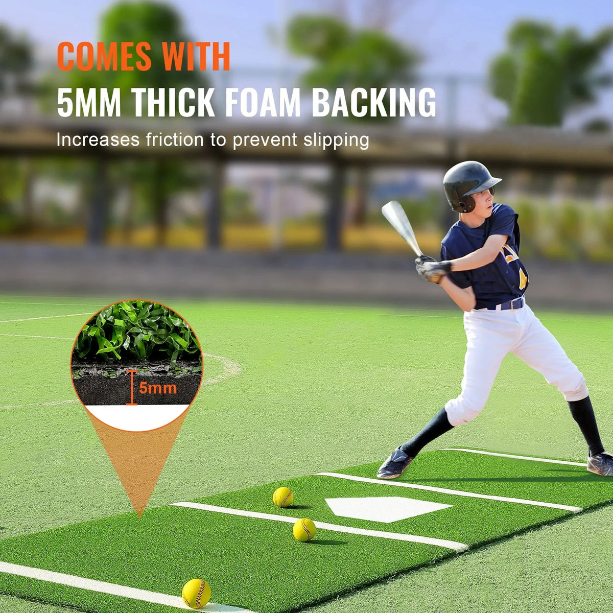 VEVOR Baseball Softball Hitting Batting Mat, 10' x 3.8' Indoor/Outdoor Softball Mat, Lined & Foam Backing Anti-Slip Anti-Fade Softball Training Aid, Portable Practice Mat with Tightening Rope, Green - View 12