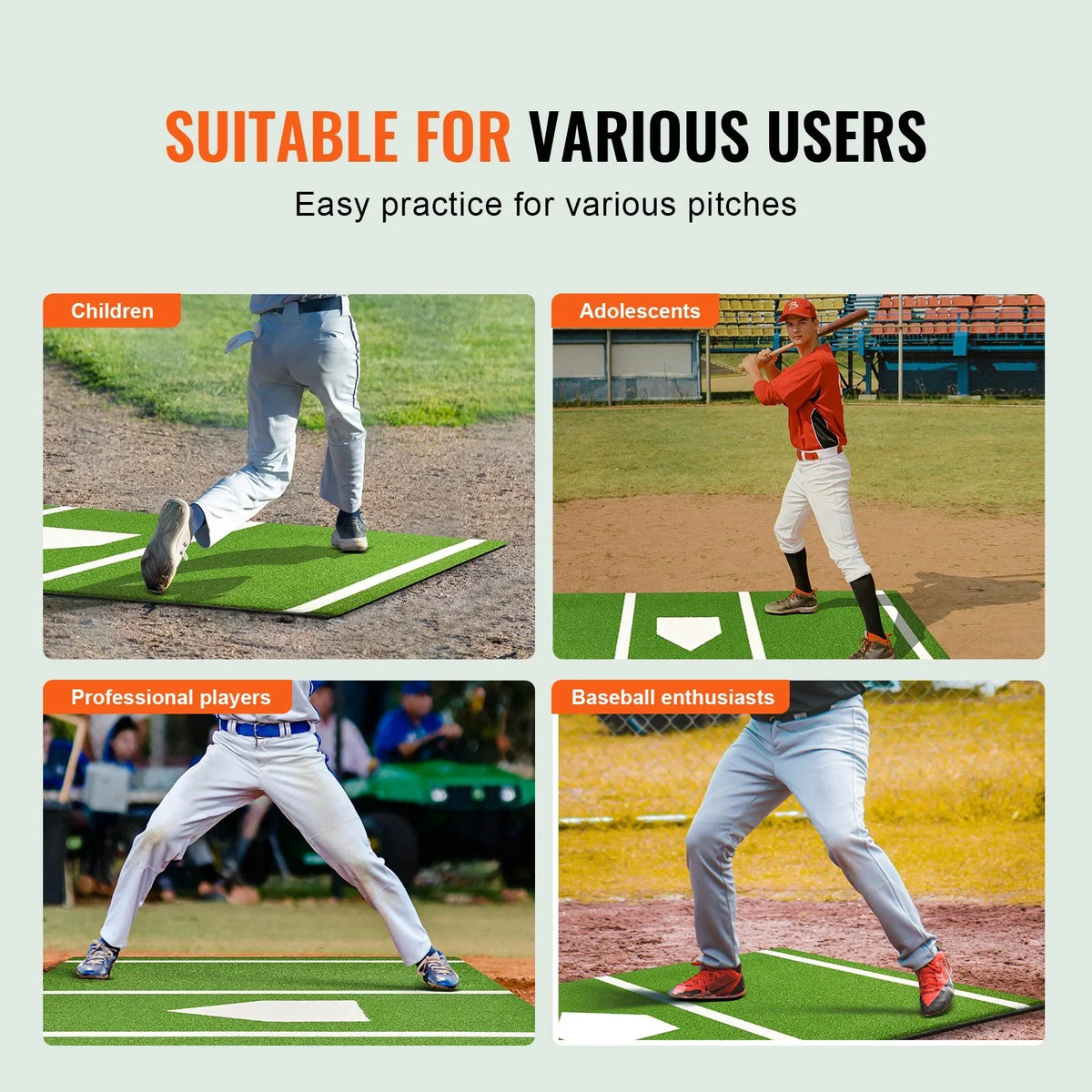 VEVOR Baseball Softball Hitting Batting Mat, 10' x 3.8' Indoor/Outdoor Softball Mat, Lined & Foam Backing Anti-Slip Anti-Fade Softball Training Aid, Portable Practice Mat with Tightening Rope, Green - View 14