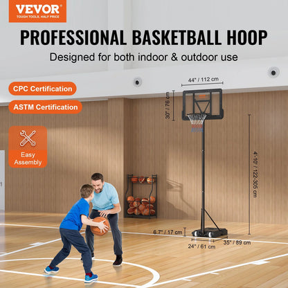 VEVOR Basketball Hoop, 4-10 ft Adjustable Height Portable Backboard System, 44 inch Basketball Hoop & Goal, Kids & Adults Basketball Set with Wheels, Stand, and Fillable Base, for Outdoor/Indoor - View 3