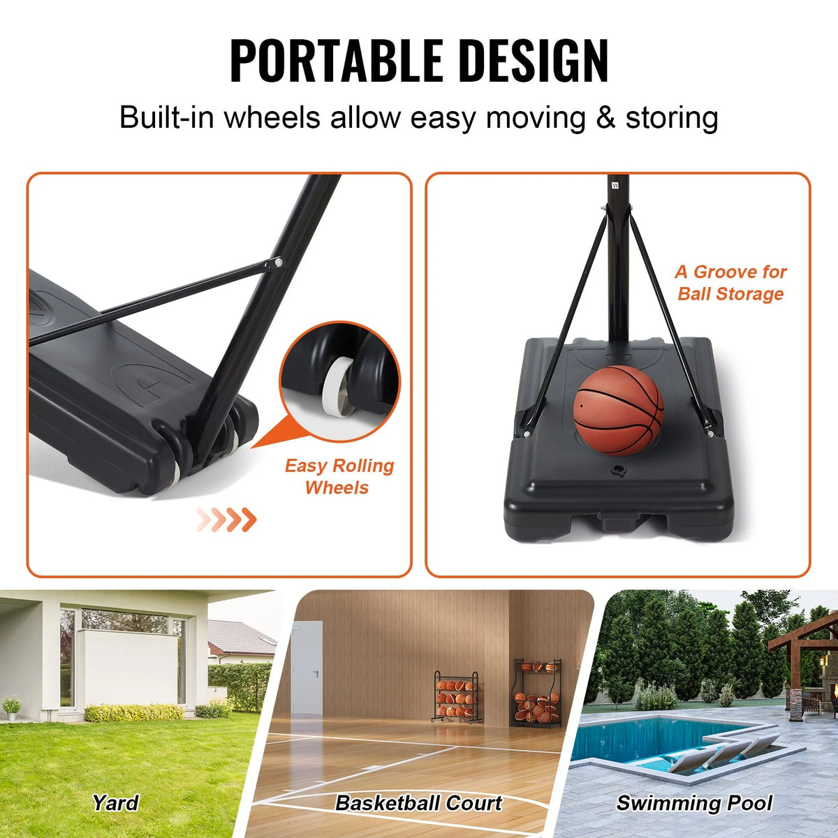 VEVOR Basketball Hoop, 4-10 ft Adjustable Height Portable Backboard System, 44 inch Basketball Hoop & Goal, Kids & Adults Basketball Set with Wheels, Stand, and Fillable Base, for Outdoor/Indoor - View 6
