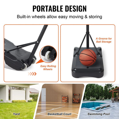 VEVOR Basketball Hoop, 5-7 ft Adjustable Height Portable Backboard System, 32 inch Basketball Hoop & Goal, Kids & Adults Basketball Set with Wheels, Stand, and Fillable Base, for Outdoor/Indoor - View 5